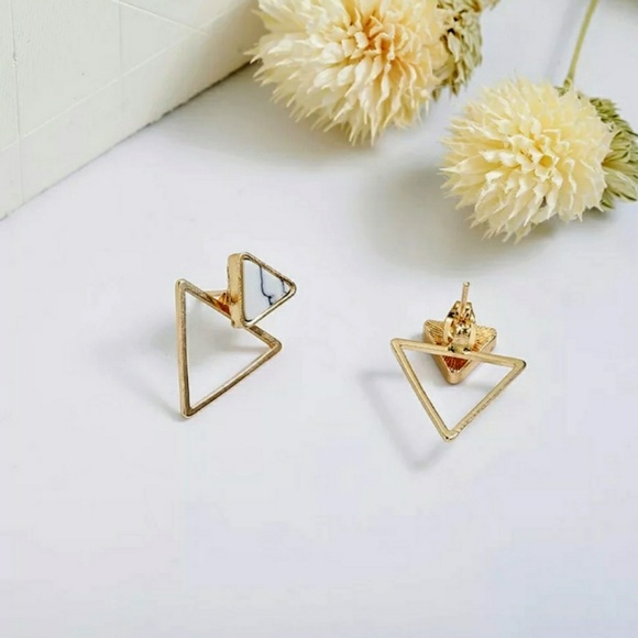 Gold/ Marble Triangle Earrings - Picture 3 of 6